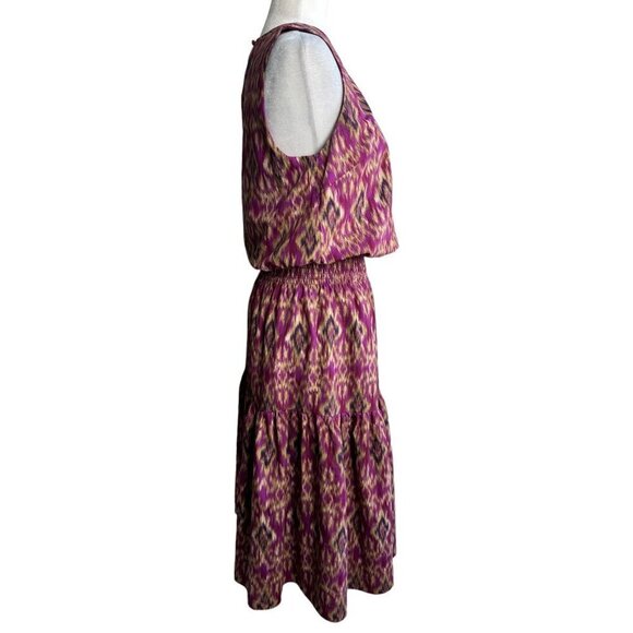LAUREN Ralph Lauren Ikat Blouson Smocked Sleeveless Tiered Midi Dress Womens Sm - Picture 7 of 12